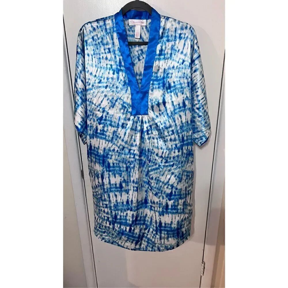 Oscar del la Renta Blue Tunic Dress Pink Label Size L